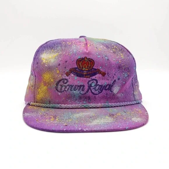 Crown Royal Whisky Custom Painted Tie Dye Snapback Trucker Hat Graffiti Vintage